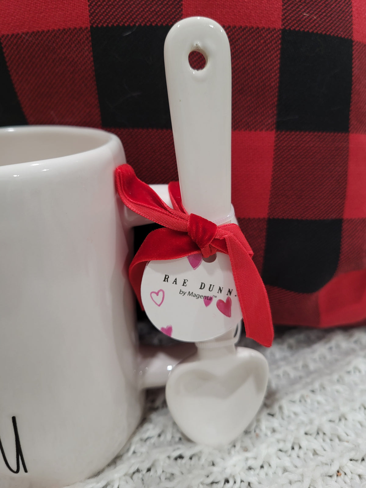 Rae Dunn &quot; I Luv You&quot; White Mug &amp; Heart Stir Spoon Collection