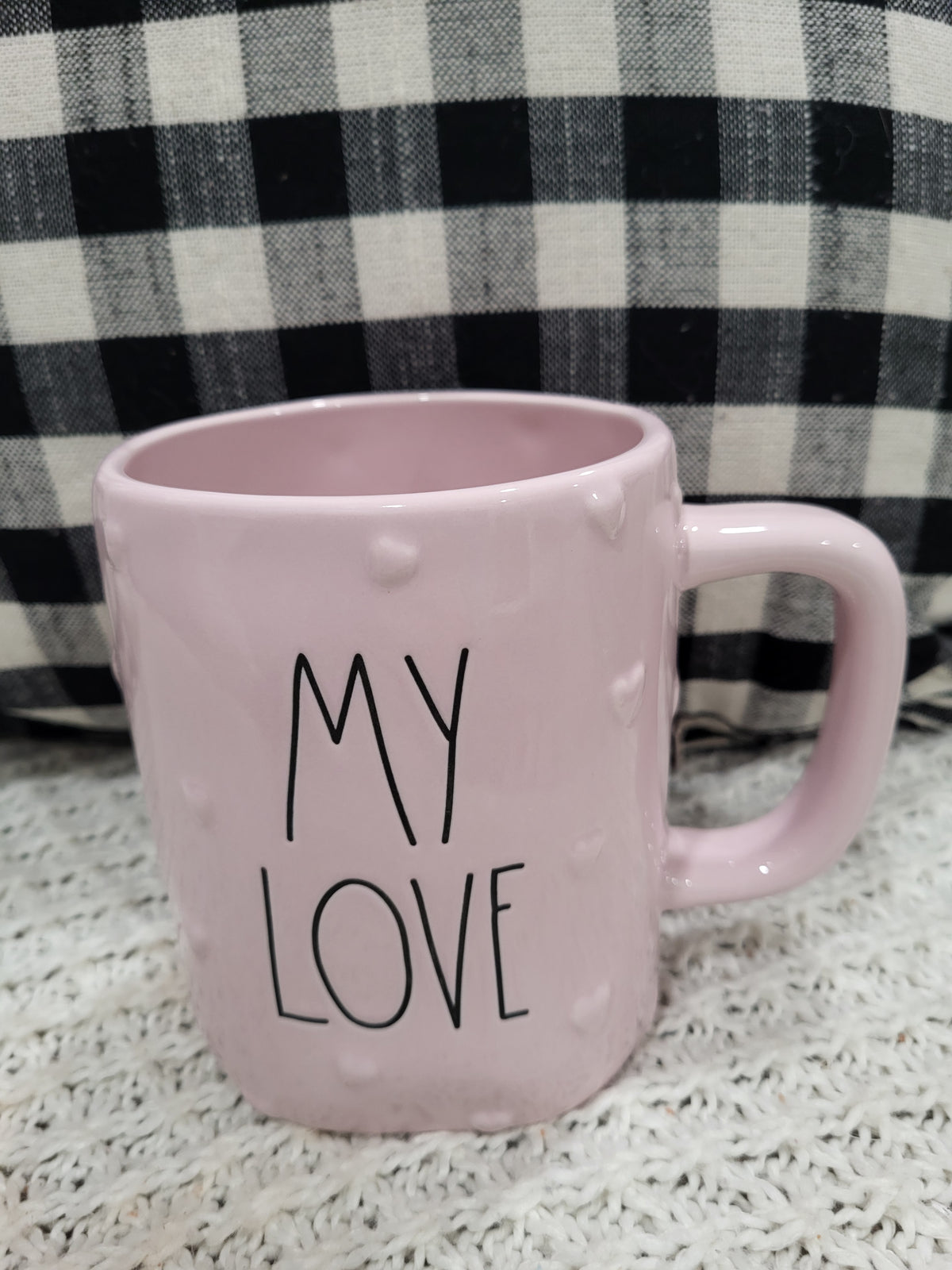 Rae Dunn &quot;My Love&quot; Imprinted Hearts Powder Pink Mug Collection
