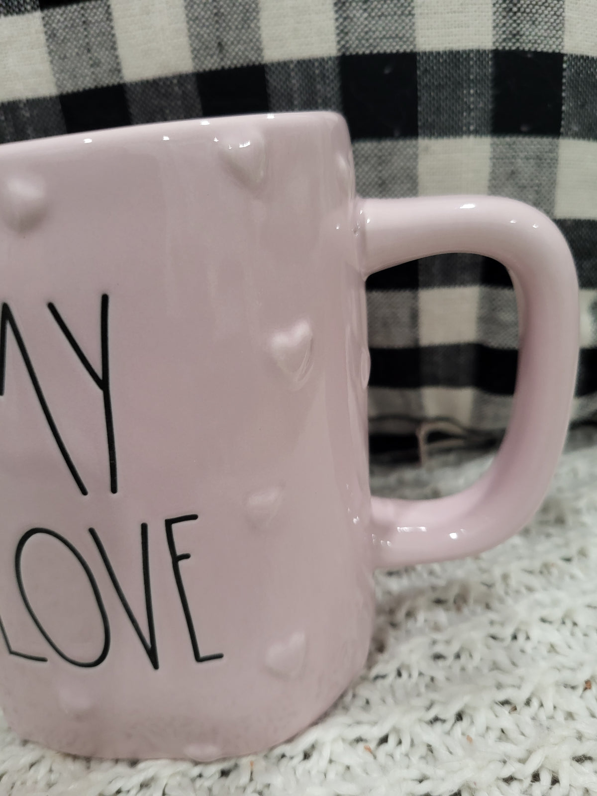 Rae Dunn &quot;My Love&quot; Imprinted Hearts Powder Pink Mug Collection