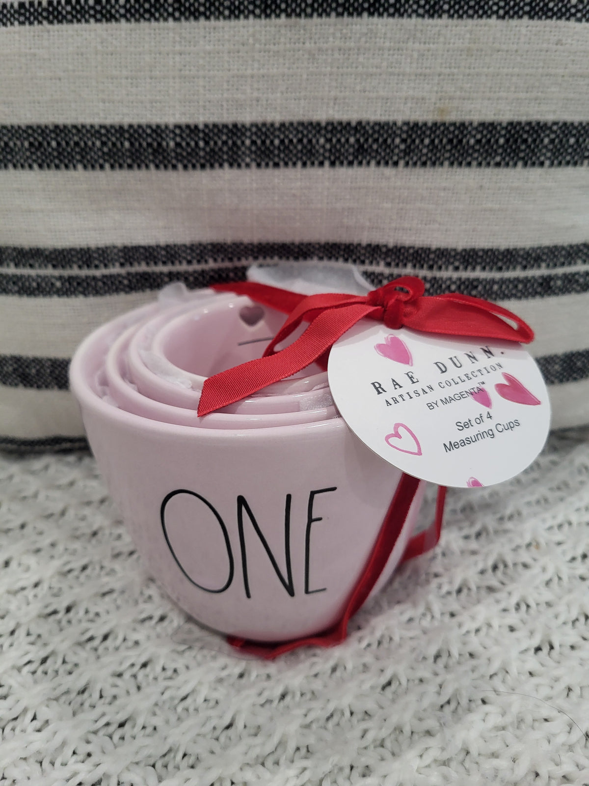 Rae Dunn &quot;One, Half, Third, Fourth&quot; Powder Pink Heart Measuring Cups Set Of 4