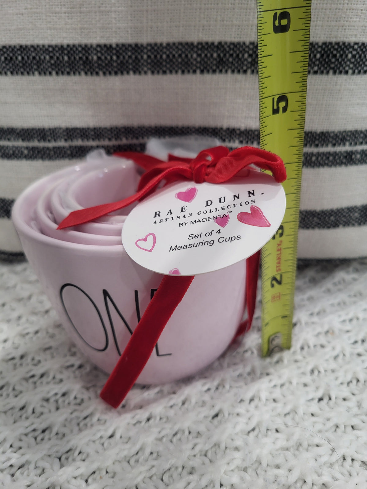 Rae Dunn &quot;One, Half, Third, Fourth&quot; Powder Pink Heart Measuring Cups Set Of 4
