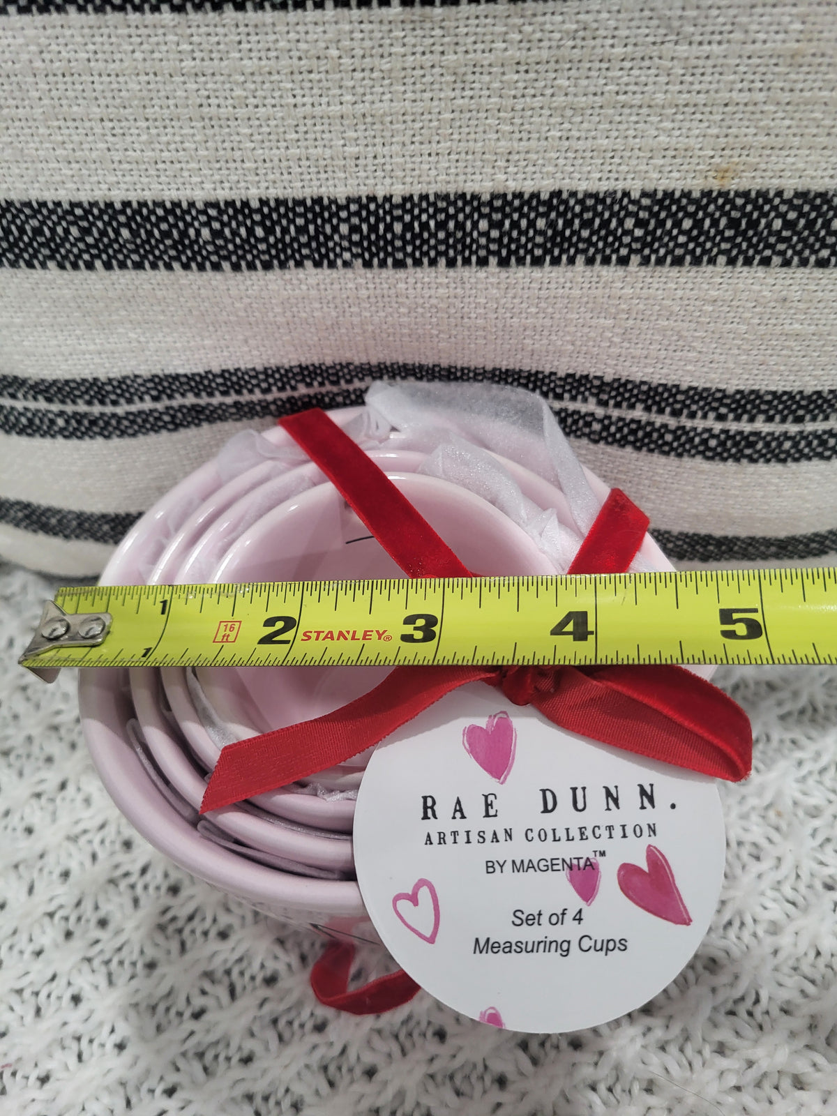 Rae Dunn &quot;One, Half, Third, Fourth&quot; Powder Pink Heart Measuring Cups Set Of 4