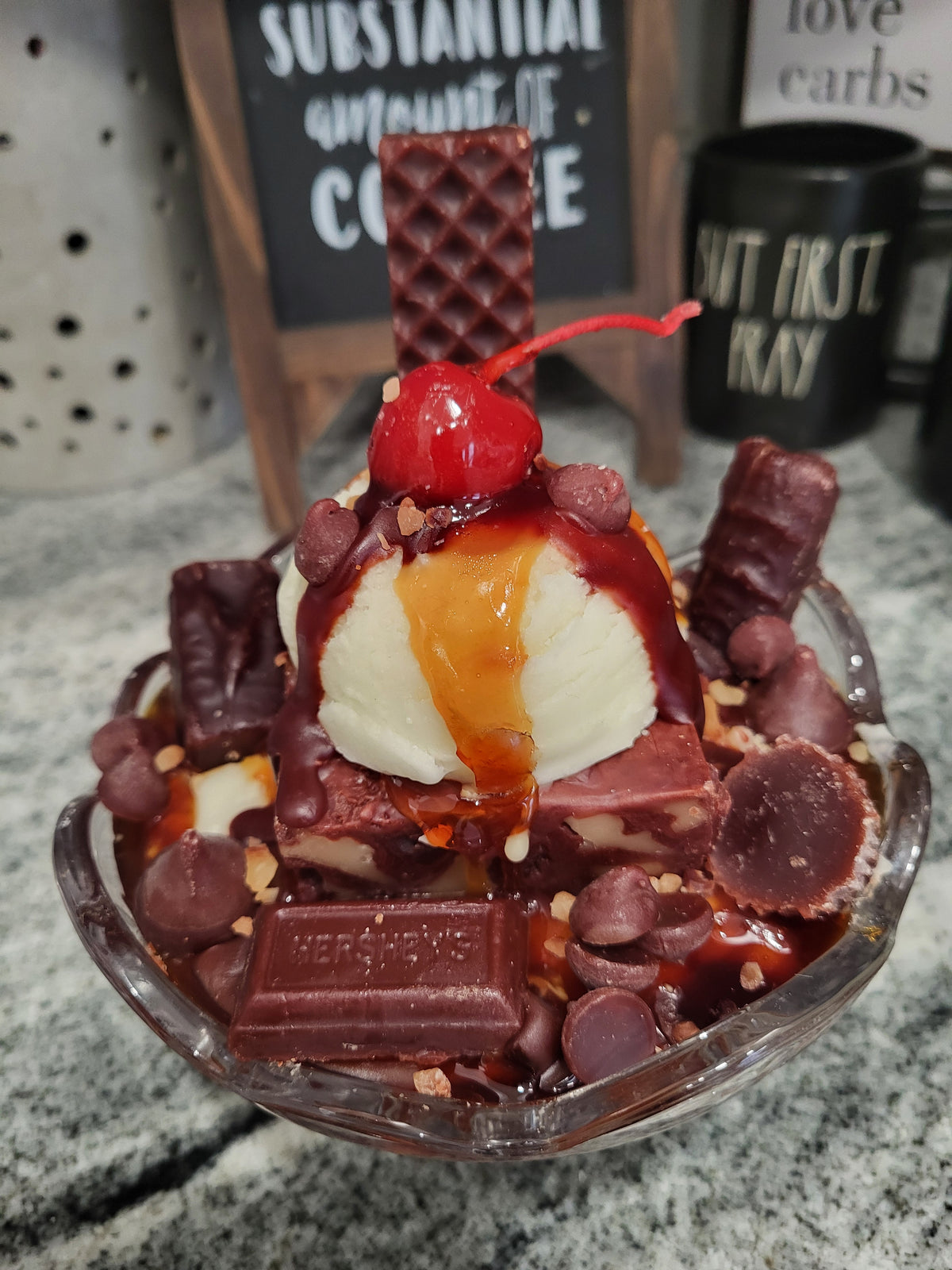 Pip Posh Faux Vanilla Cherry Chocolate Candies Sundae Sweet Candle Collection