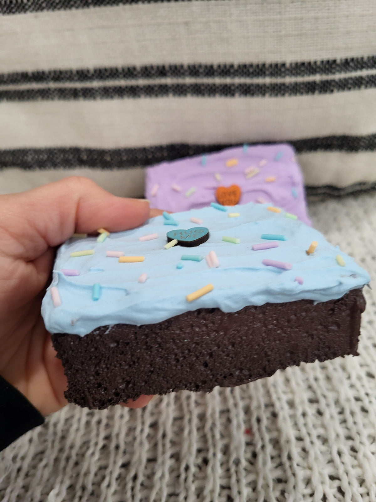 Pip Posh Design Faux Sweet Décor Hug Me, Love You Candy Hearts Purple &amp; Blue Brownies Set Of 2. Bakery Collection