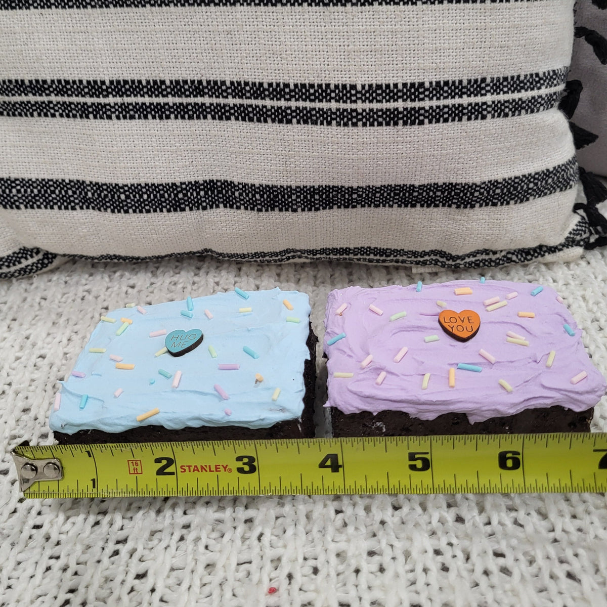 Pip Posh Design Faux Sweet Décor Hug Me, Love You Candy Hearts Purple &amp; Blue Brownies Set Of 2. Bakery Collection