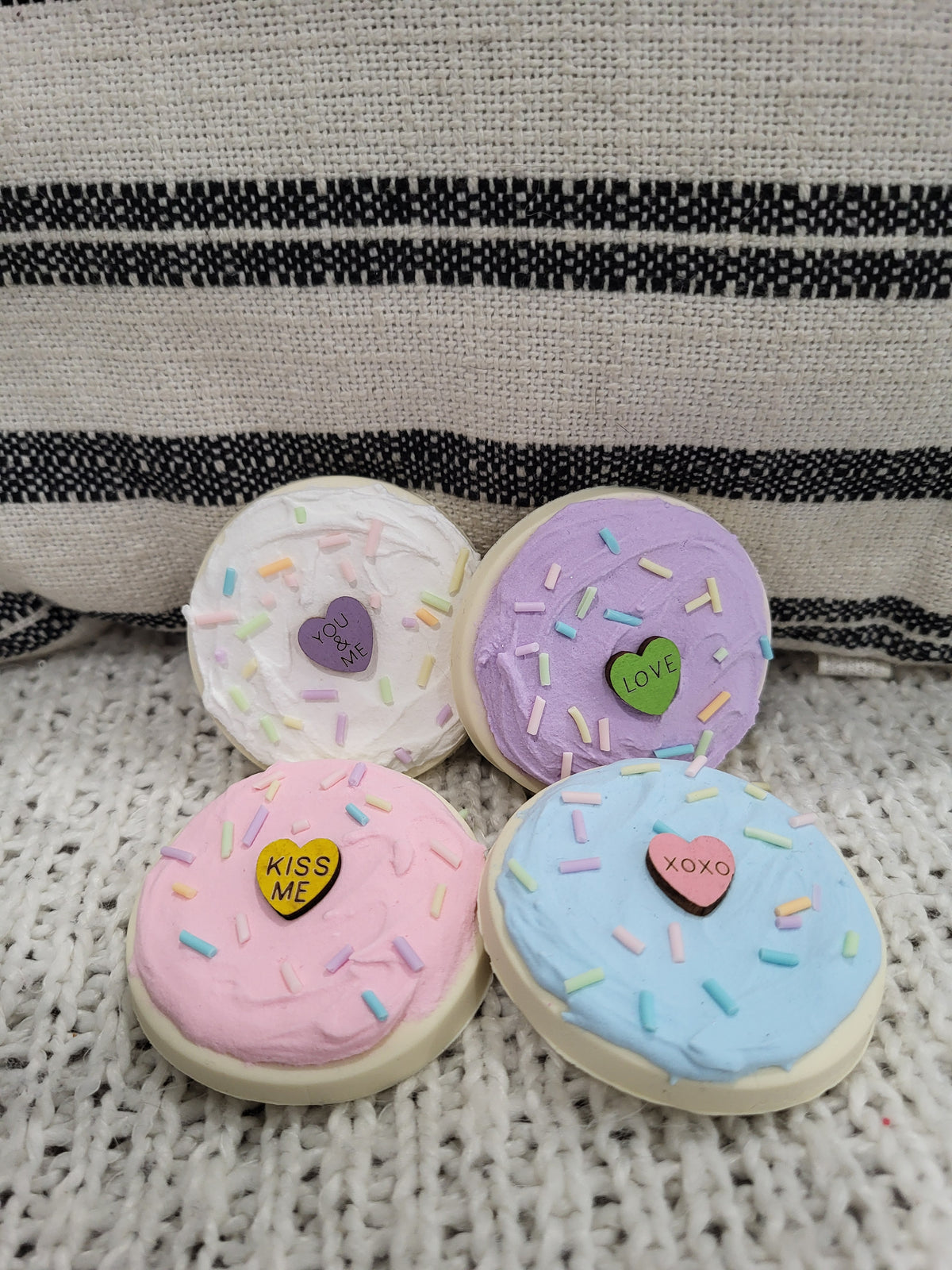 Pip Posh Design Faux Sweet Décor Candy Hearts Sugar Cookies Set of 4 Bakery Collection