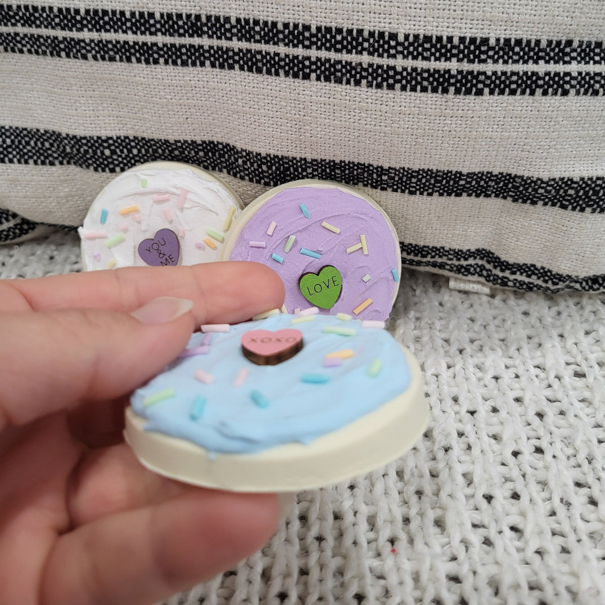 Pip Posh Design Faux Sweet Décor Candy Hearts Sugar Cookies Set of 4 Bakery Collection