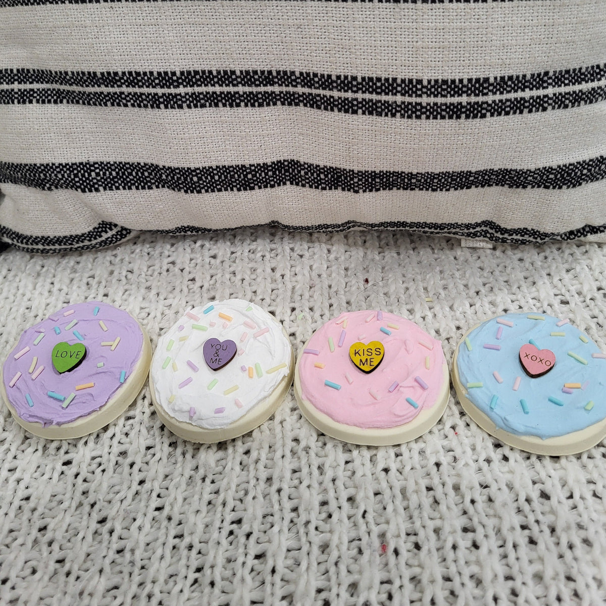 Pip Posh Design Faux Sweet Décor Candy Hearts Sugar Cookies Set of 4 Bakery Collection