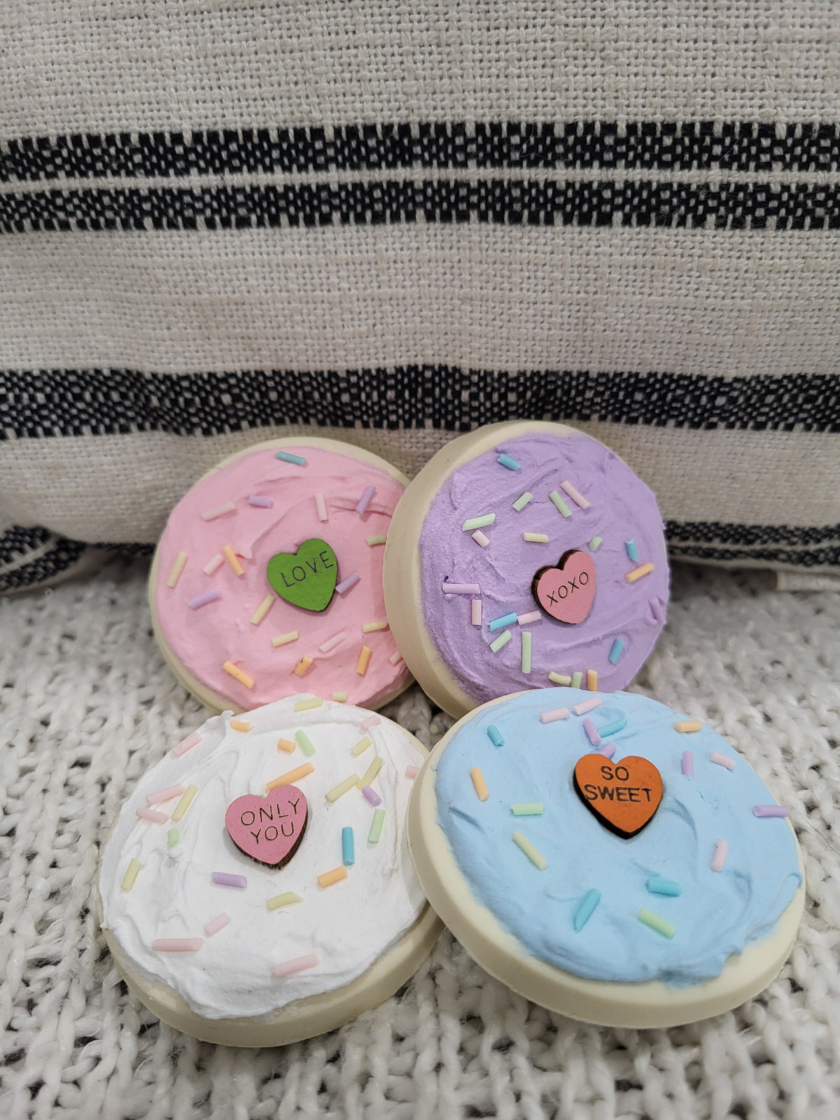 Pip Posh Design Faux Sweet Décor Candy Hearts Sugar Cookies Set of 4 Bakery Collection