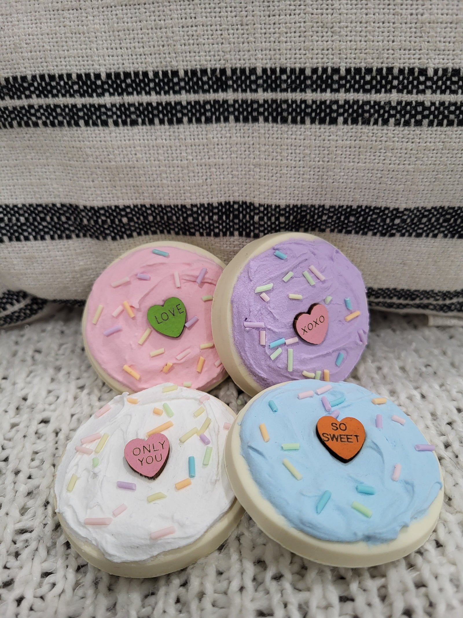 Pip Posh Design Faux Sweet Décor Candy Hearts Sugar Cookies Set of 4 Bakery Collection