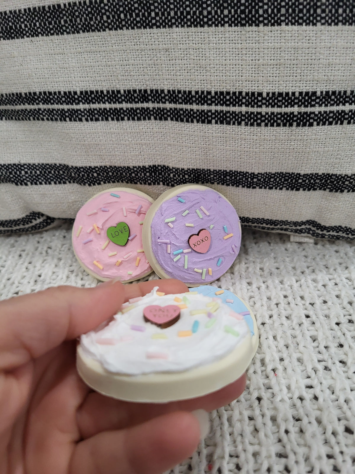 Pip Posh Design Faux Sweet Décor Candy Hearts Sugar Cookies Set of 4 Bakery Collection