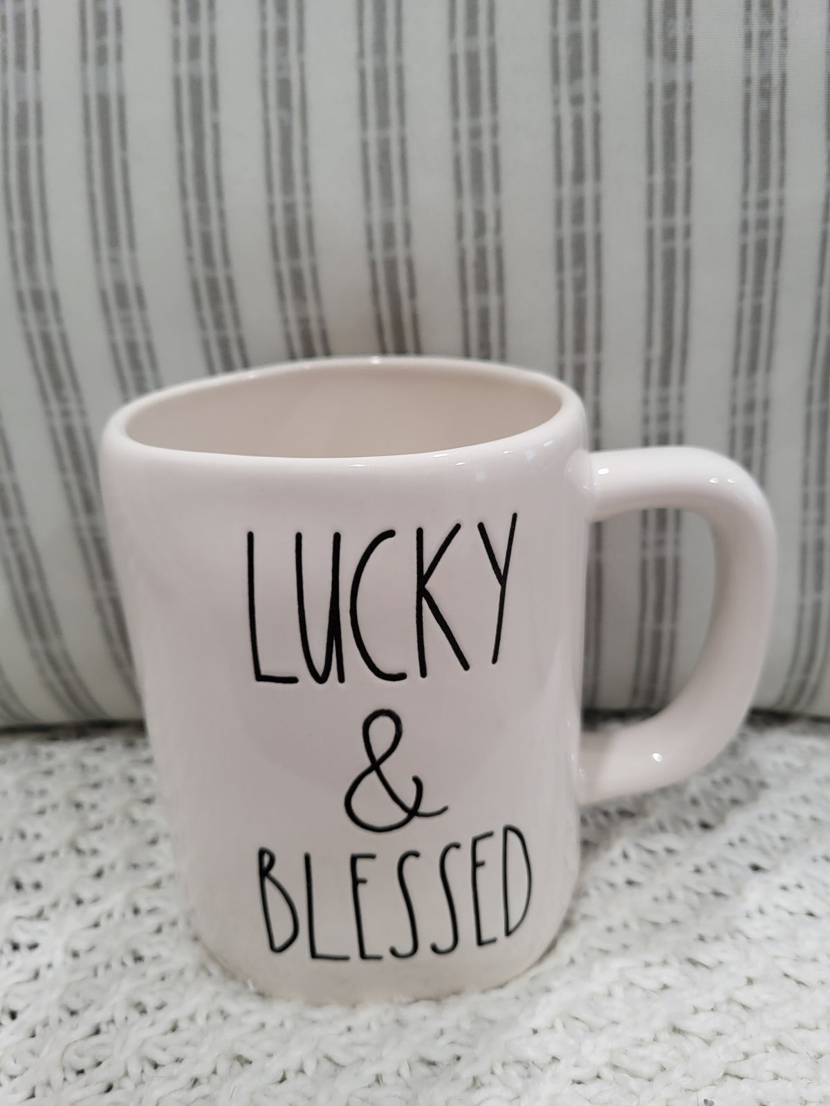 Rae Dunn &quot;Lucky &amp; Blessed White Mug Faith Collection