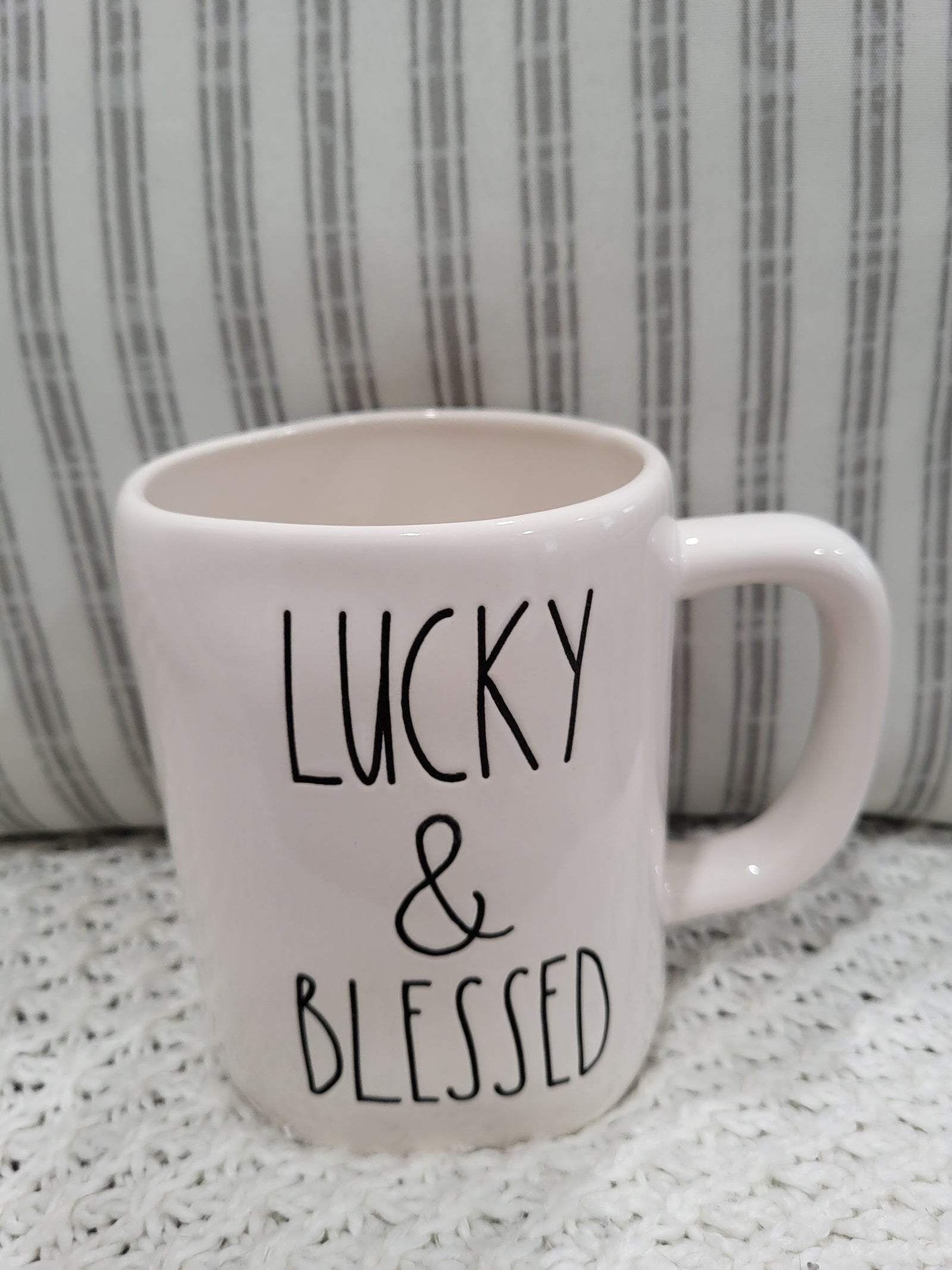 Rae Dunn "Lucky & Blessed White Mug Faith Collection