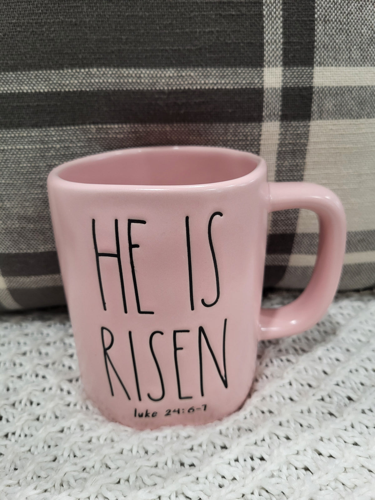 Rae Dunn &quot;He Is Risen&quot; Scripture Powder Pink Mug Faith Collection