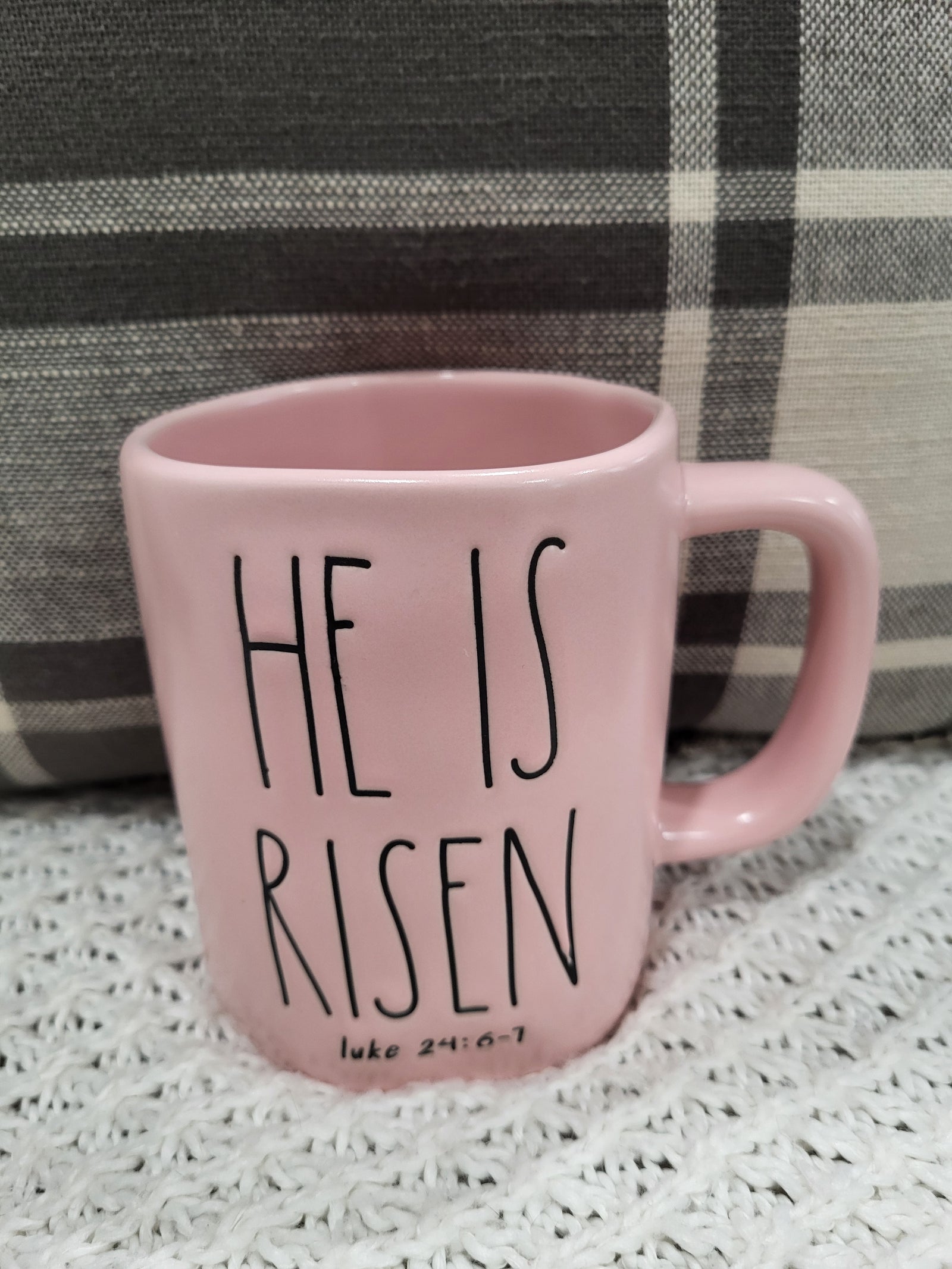 Rae Dunn "He Is Risen" Scripture Powder Pink Mug Faith Collection