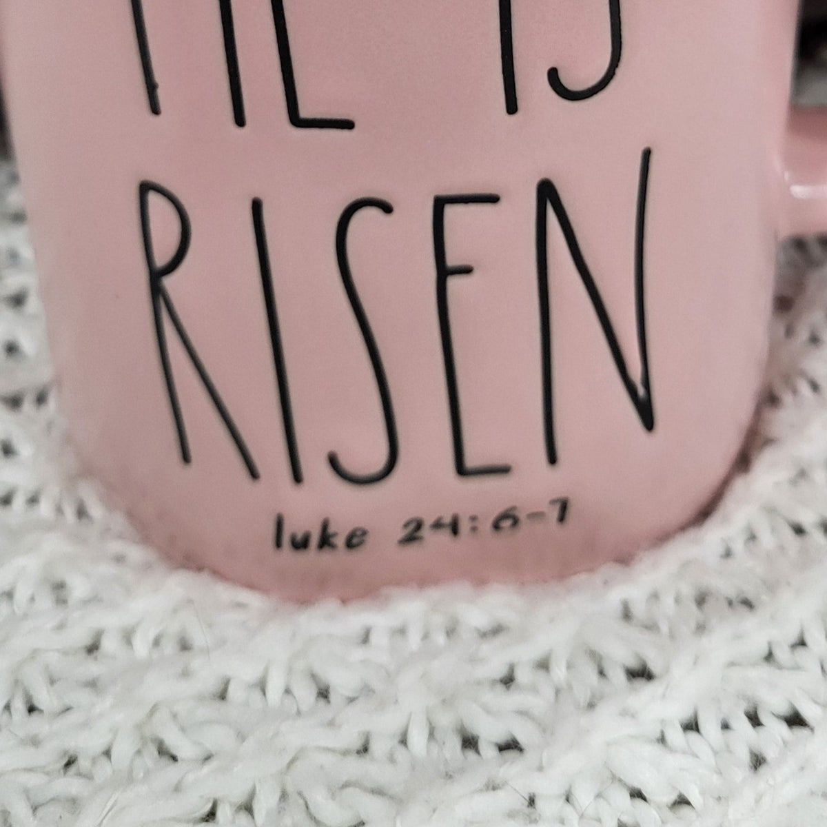 Rae Dunn &quot;He Is Risen&quot; Scripture Powder Pink Mug Faith Collection