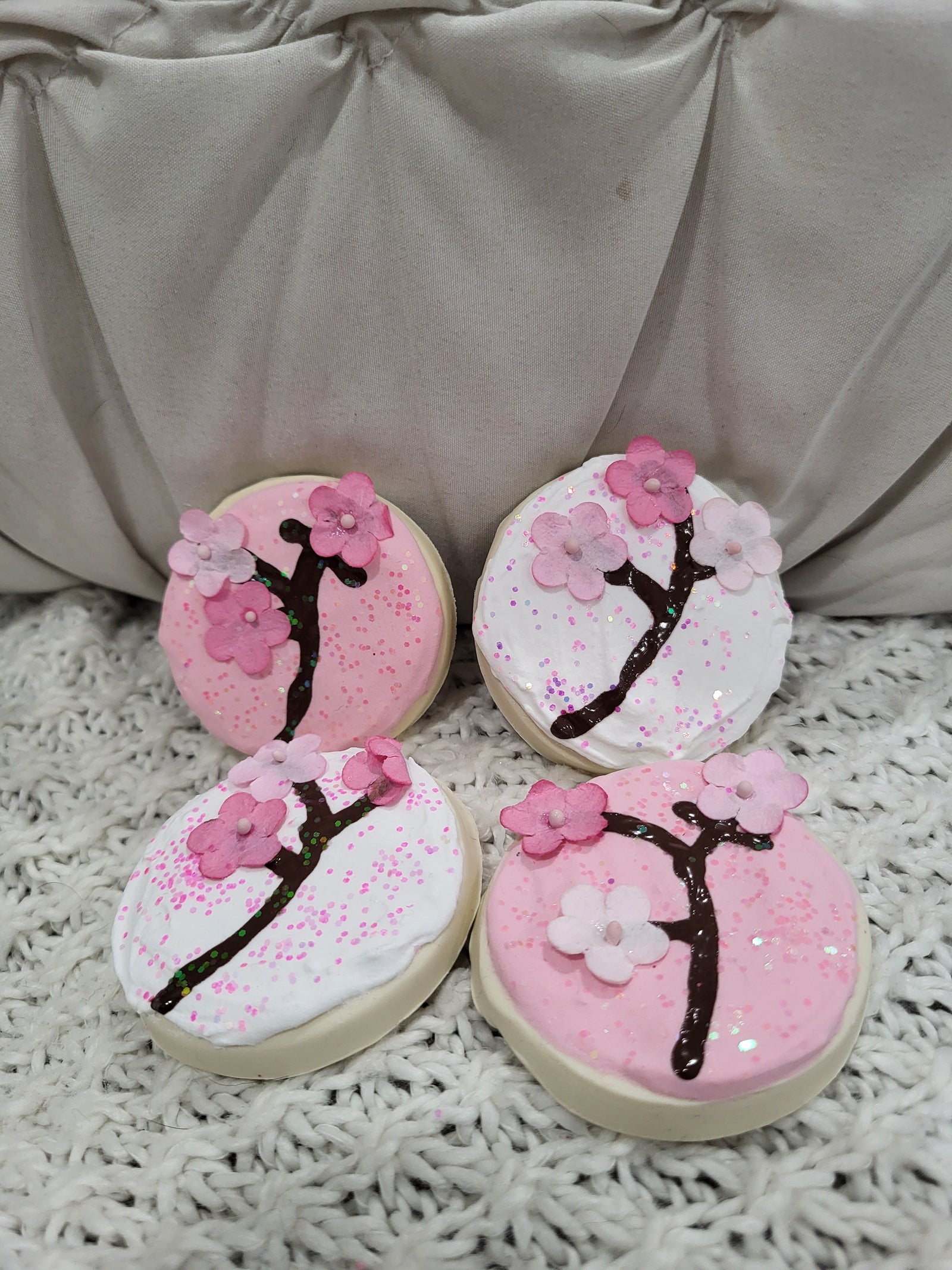 Pip Posh Design Faux Sweet Décor Cherry Blossom Sugar Cookies Set Of 4 Spring Bakery Collection