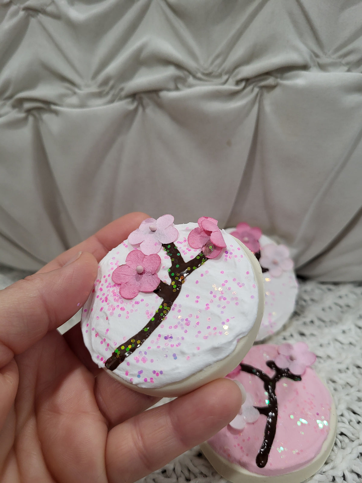 Pip Posh Design Faux Sweet Décor Cherry Blossom Sugar Cookies Set Of 4 Spring Bakery Collection