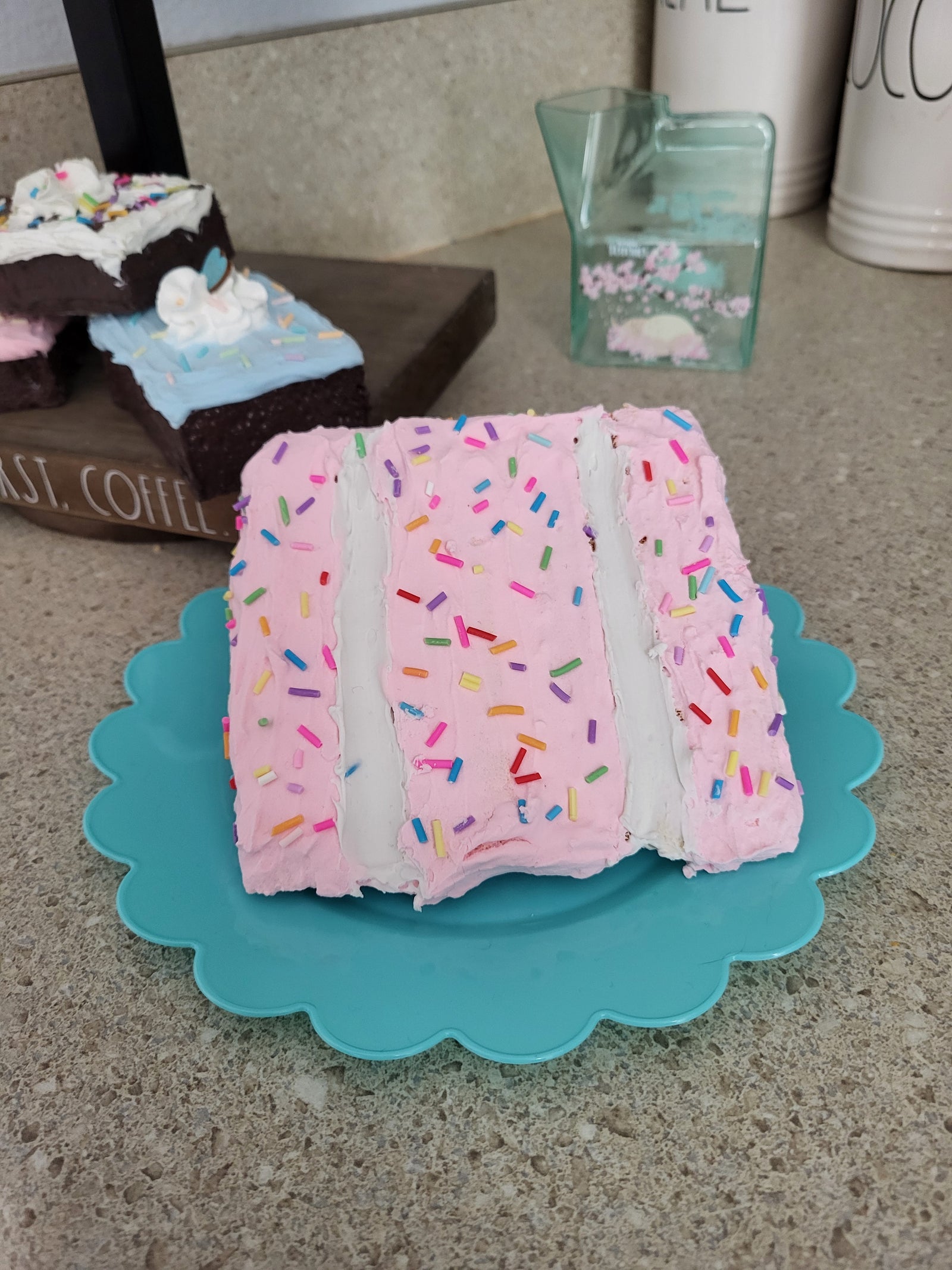 Pip Posh Design Faux Sweet Décor Strawberry Confetti Slice Cake Bakery Collection