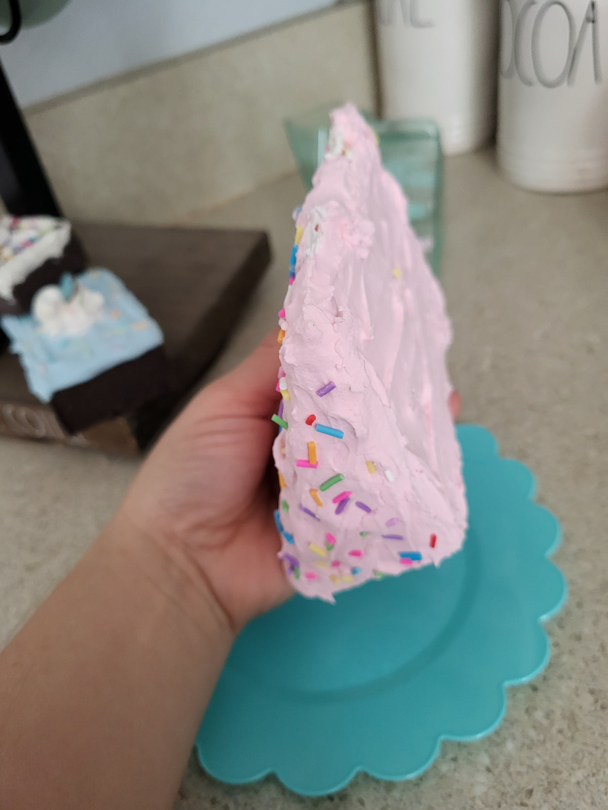 Pip Posh Design Faux Sweet Décor Strawberry Confetti Slice Cake Bakery Collection