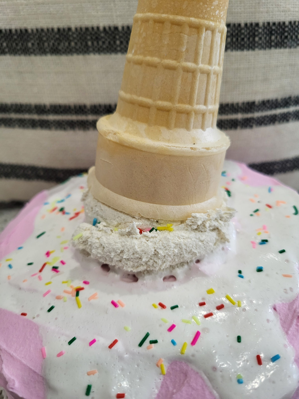 Pip Posh Design Faux Sweet Décor Strawberry Confetti Vanilla Ice Cream Cone Drip Cake Summer Bakery Collection