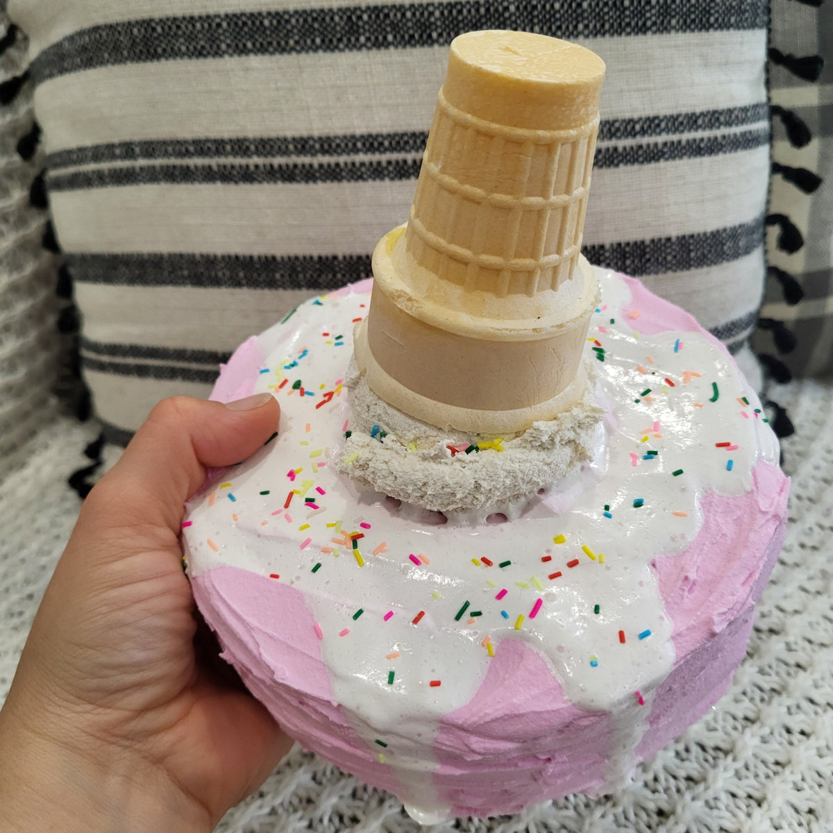 Pip Posh Design Faux Sweet Décor Strawberry Confetti Vanilla Ice Cream Cone Drip Cake Summer Bakery Collection