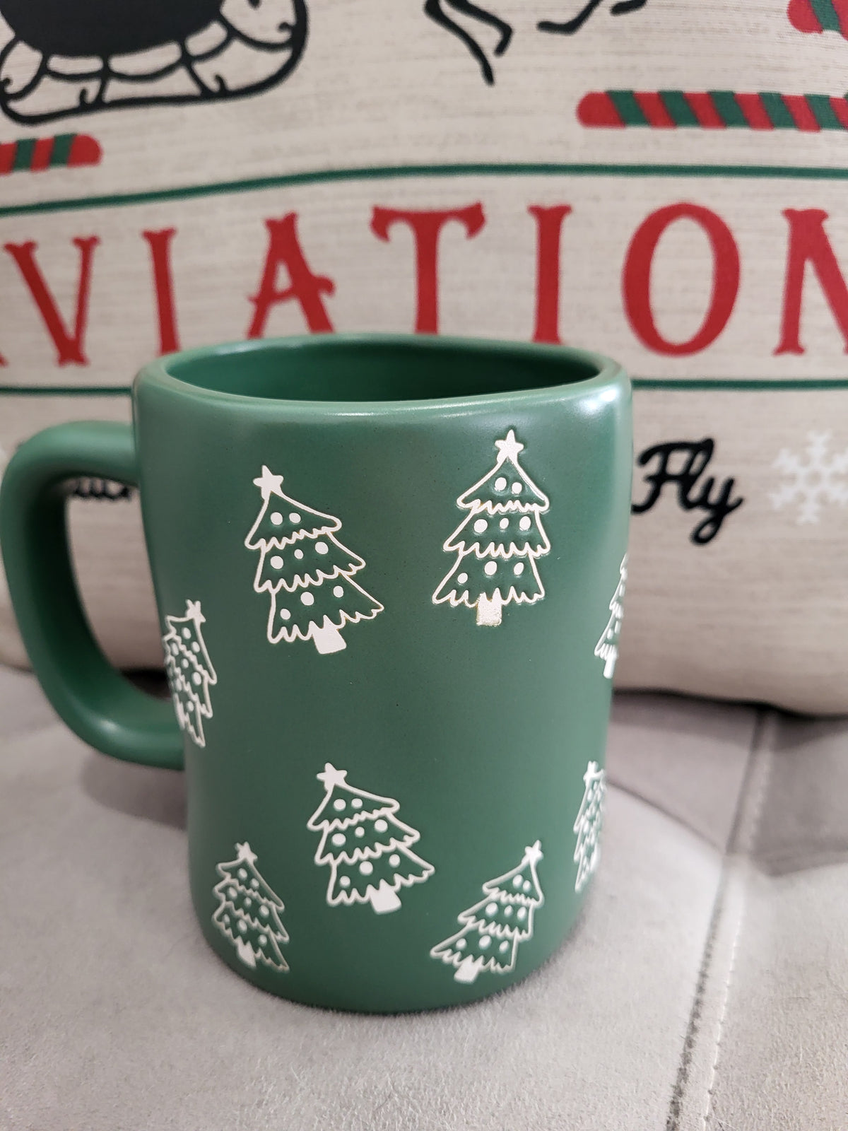 Rae Dunn &quot;Oh Christmas Tree&quot; Green Christmas Tree Double Sided Mug Holiday Collection