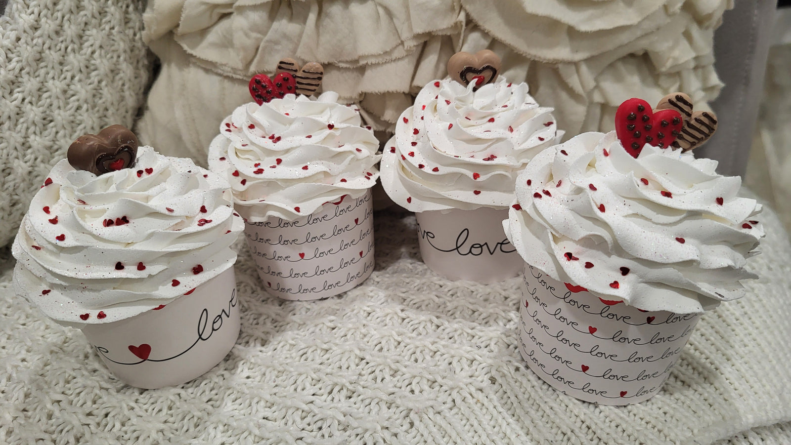 Pip Posh Design Faux Sweet Decor Love White Whipped Cupcakes Set Of 4 Bakery Collection