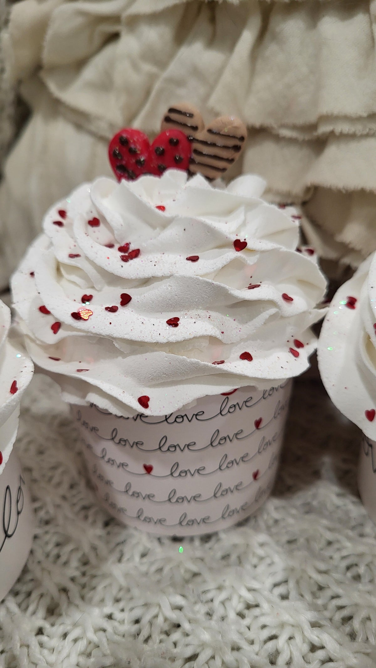 Pip Posh Design Faux Sweet Decor Love White Whipped Cupcakes Set Of 4 Bakery Collection
