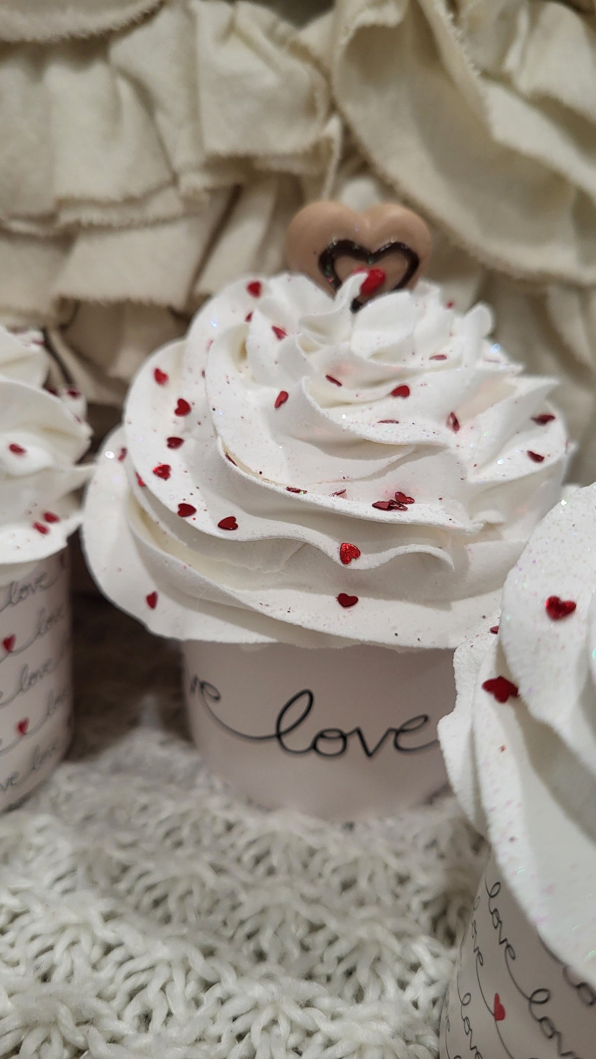 Pip Posh Design Faux Sweet Decor Love White Whipped Cupcakes Set Of 4 Bakery Collection