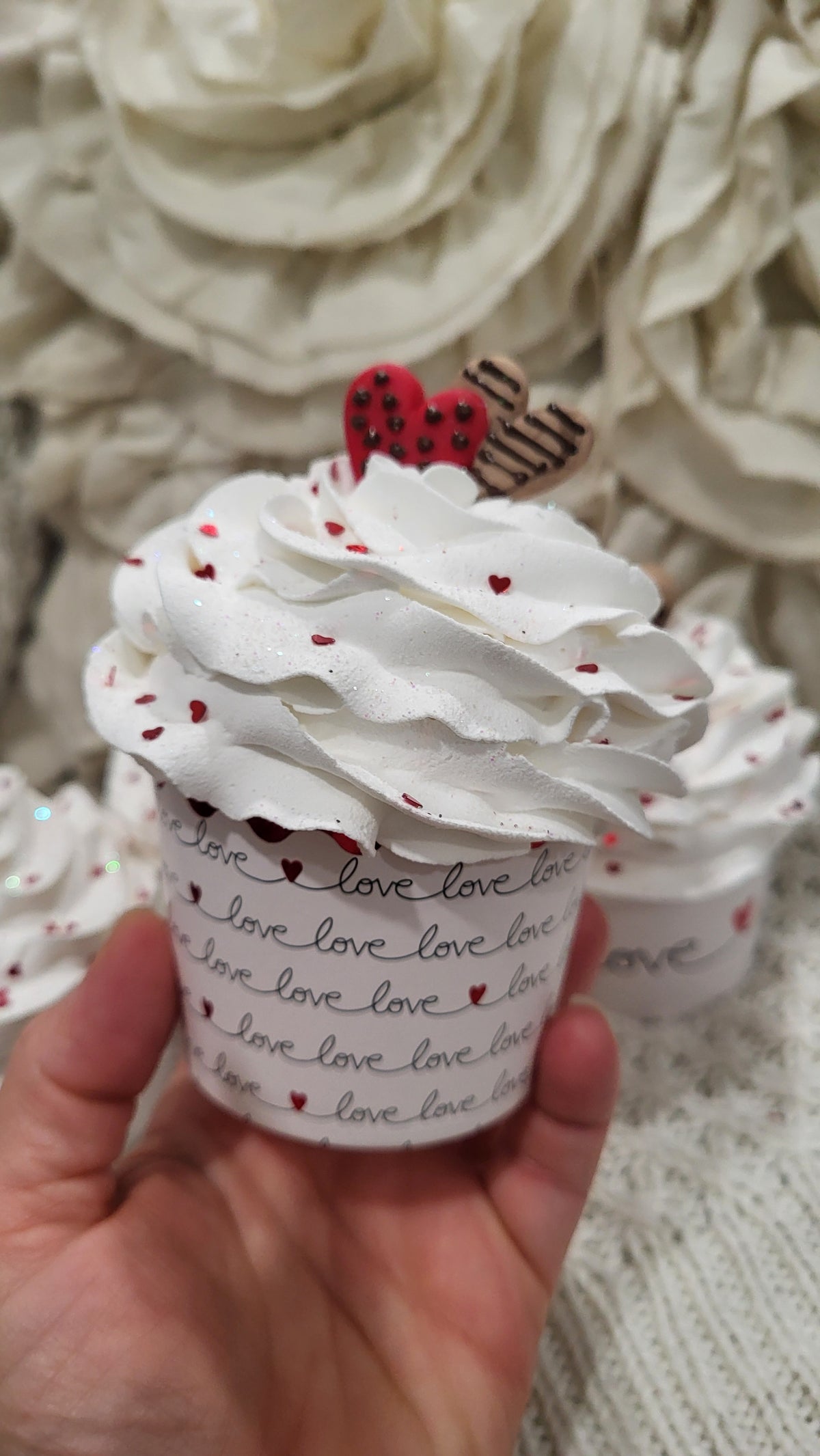 Pip Posh Design Faux Sweet Decor Love White Whipped Cupcakes Set Of 4 Bakery Collection