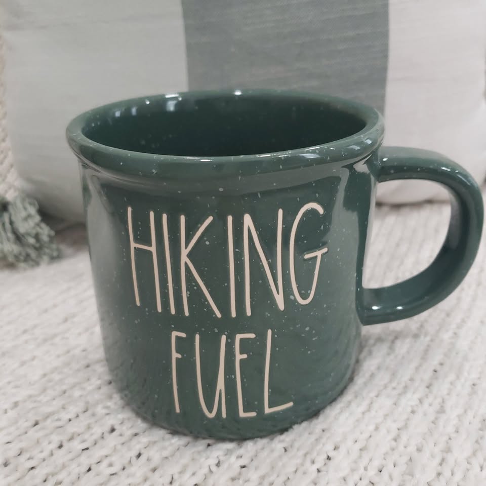 Rae Dunn "Hiking Fuel" Round Green Speckled Camper Mug Collection