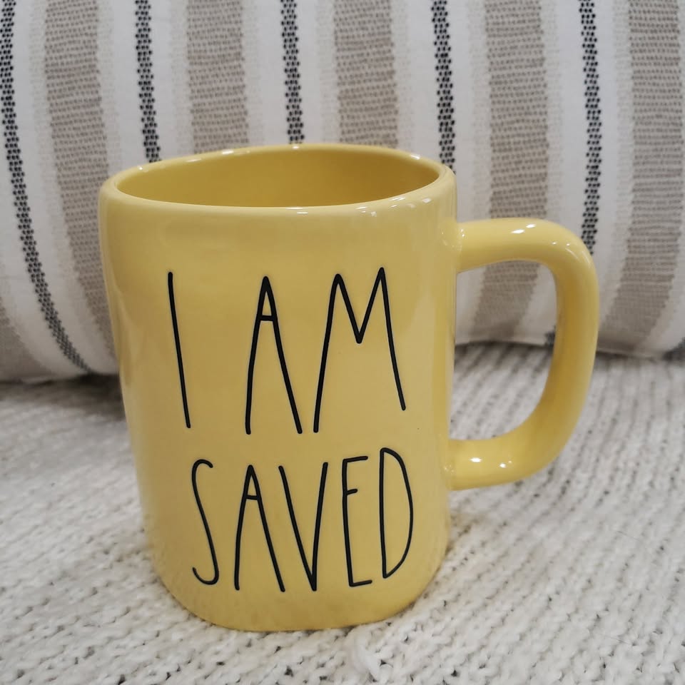 Rae Dunn &quot;I Am Saved&quot; Yellow Mug Faith Collection