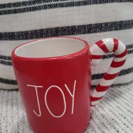 Rae Dunn "Joy" Candy Cane Handle Mug Holiday Collection