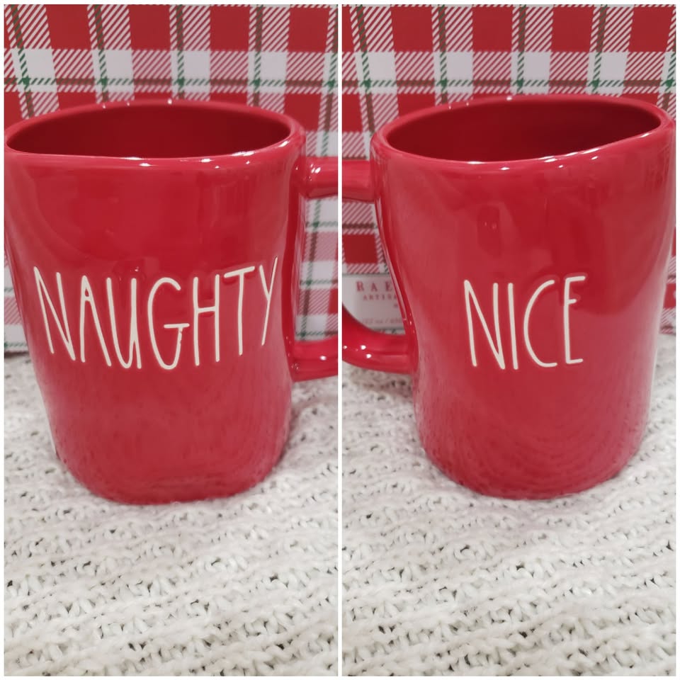 Rae Dunn &quot;Naughty &amp; Nice&quot; Red Double Sided Mug Holiday Collection