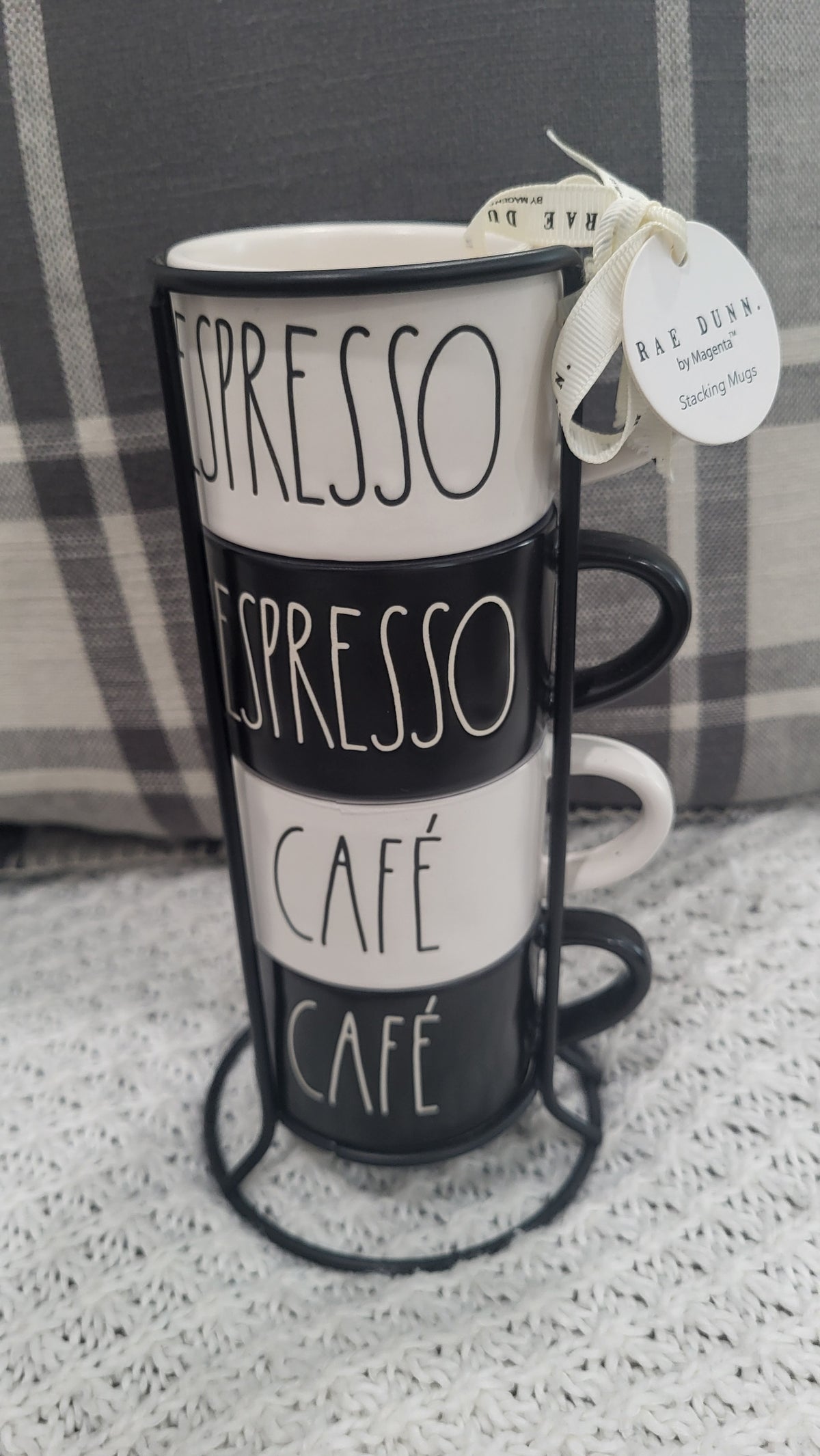 Rae Dunn &quot;Mini Black &amp; White Espresso, Cafe Stackable Mug Set Of 4