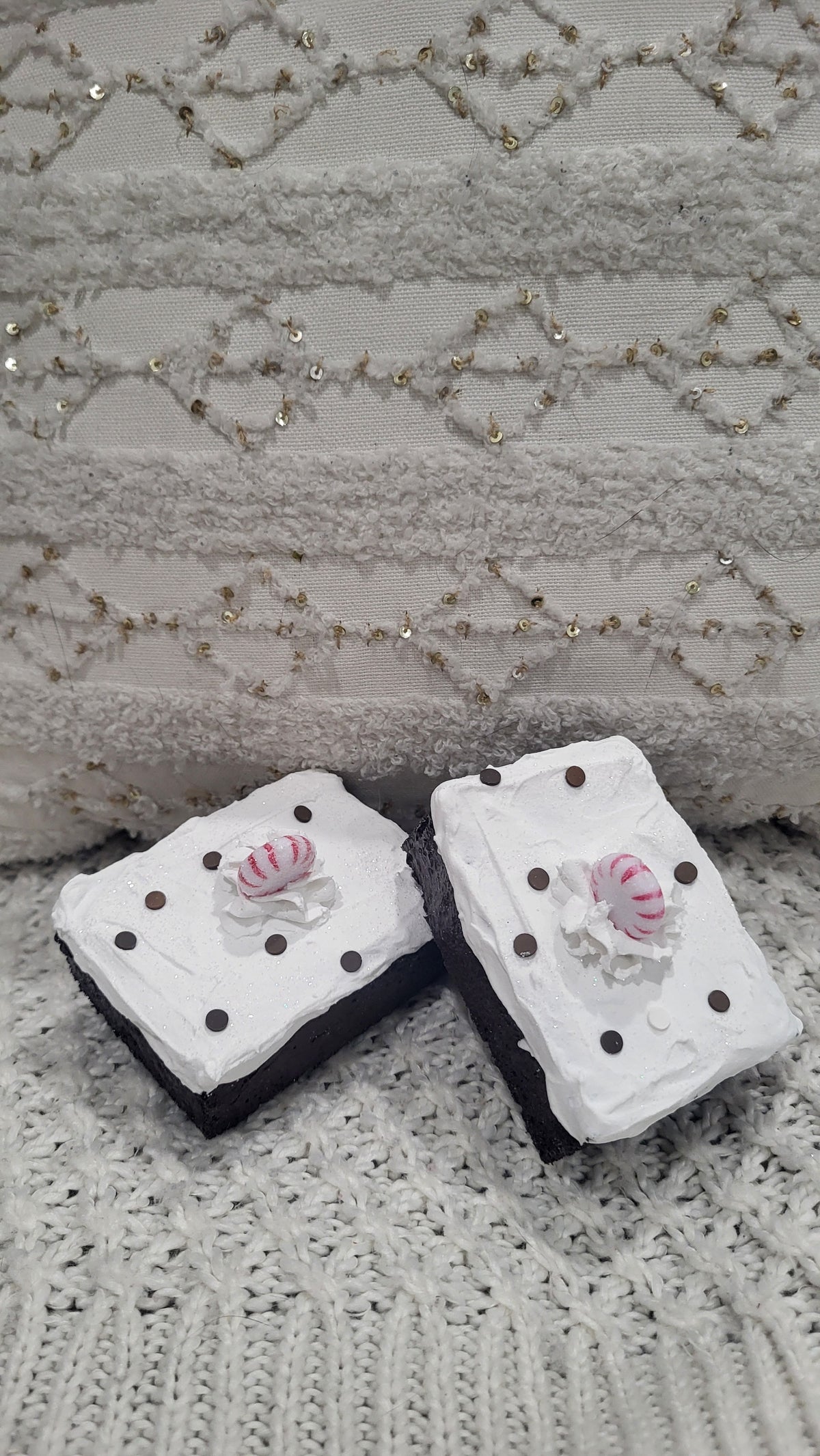 Pip Posh Design Faux Sweet Décor White Whipped Peppermint Brownies Set of 2 Holiday Collection