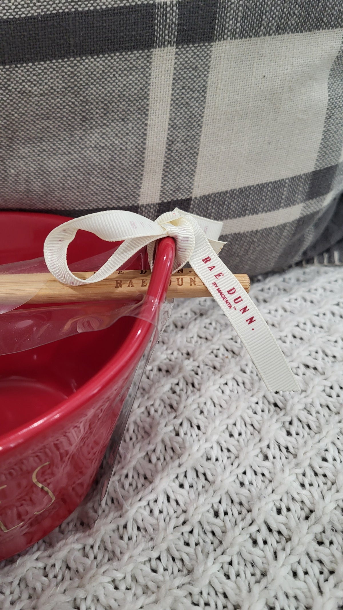 Rae Dunn &quot; Noodles&quot; Red Bowl &amp; Chopstick Set