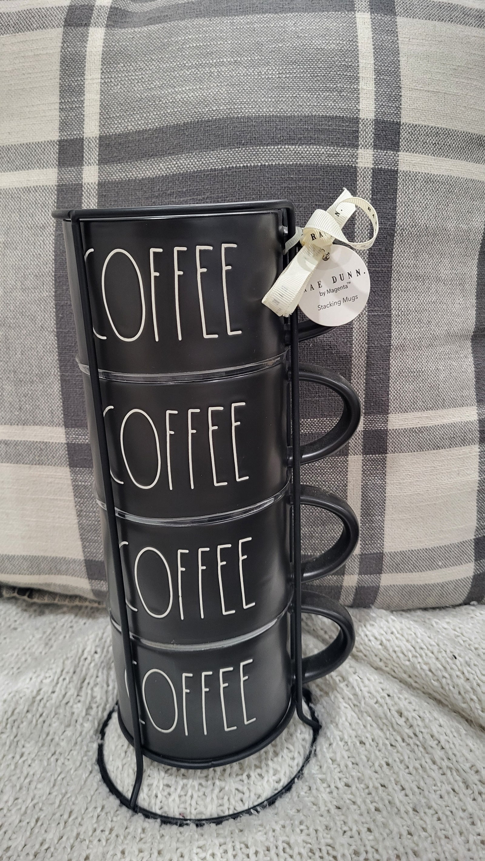 Rae Dunn "Coffee" Black Stackable Mugs Set of 4