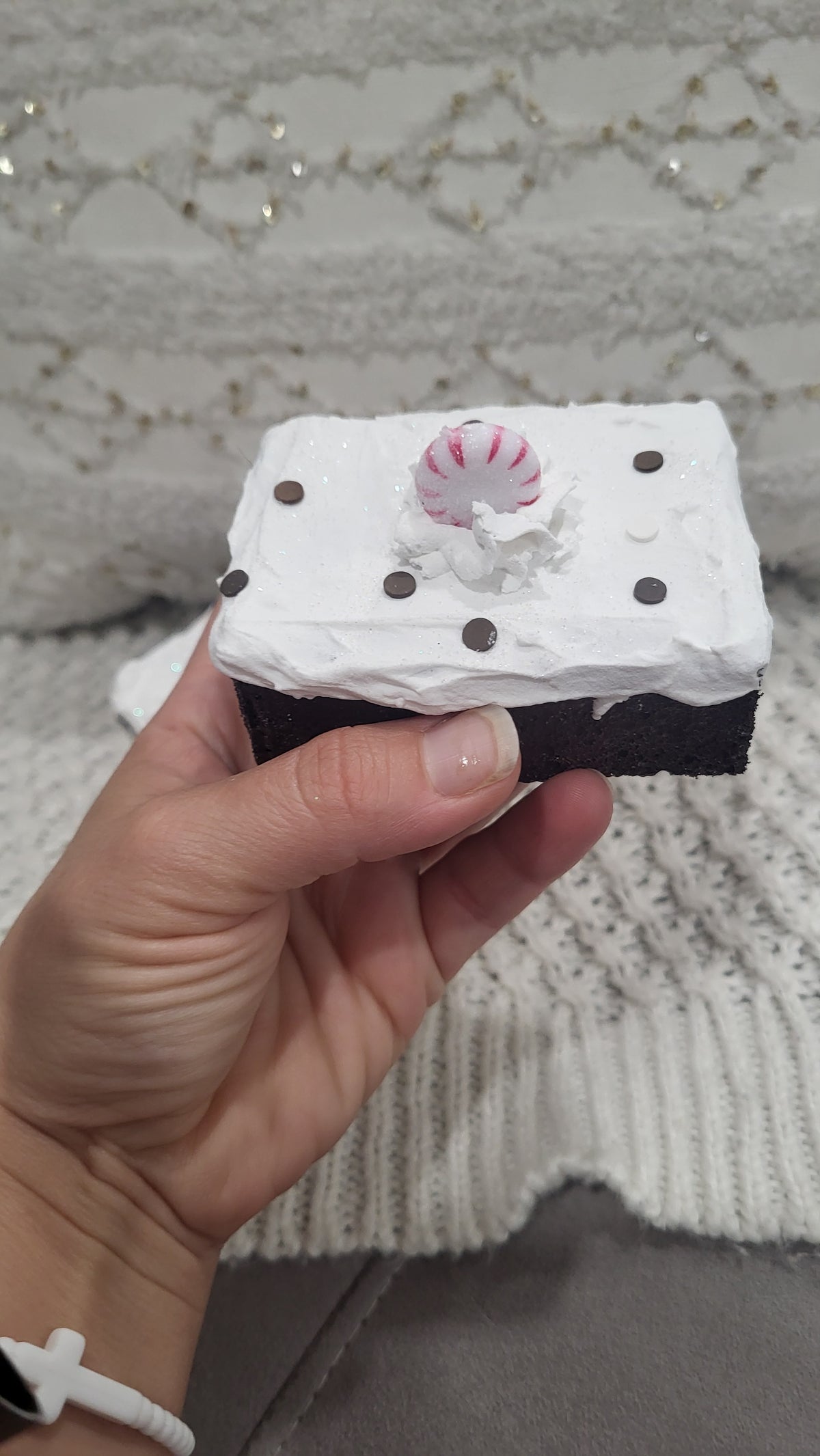 Pip Posh Design Faux Sweet Décor White Whipped Peppermint Brownies Set of 2 Holiday Collection