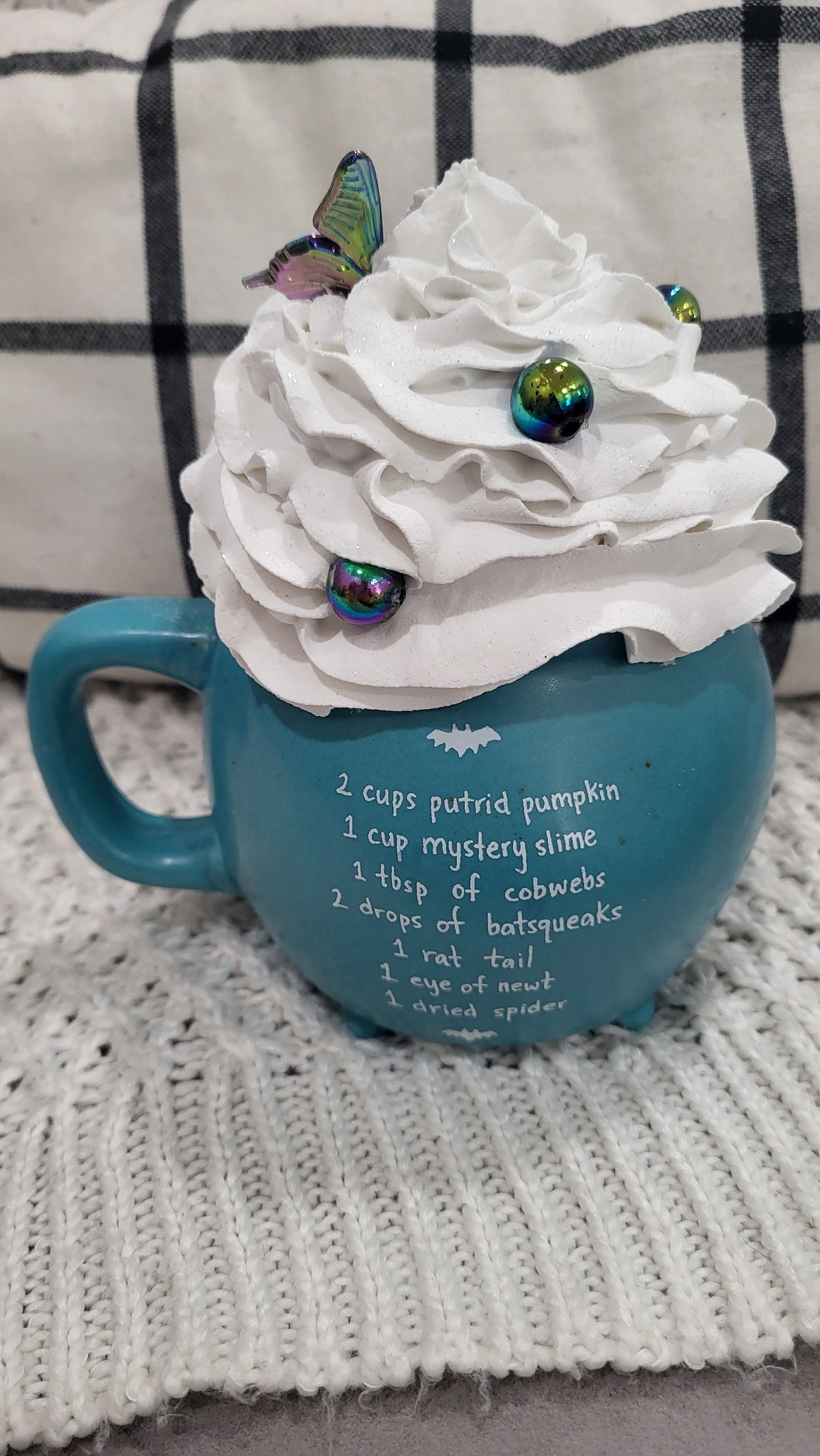 Rae Dunn Witch&#39;s Brew Blue Cauldron &amp; Posh Design Faux Sweet Décor White Whipped Topper