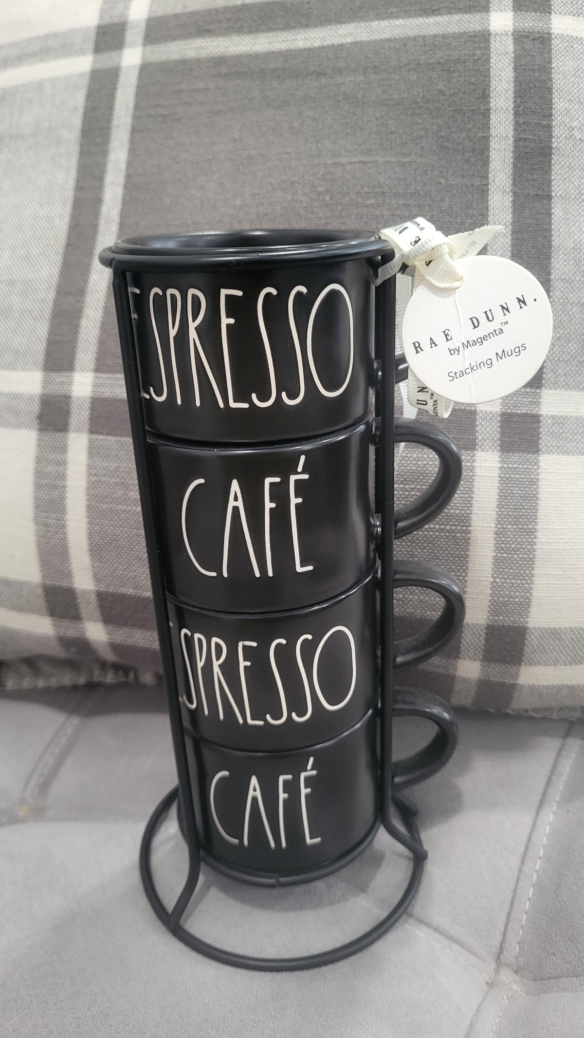 Rae Dunn " Mini Espresso &amp; Cafe Black Stackable Mug Set of 4