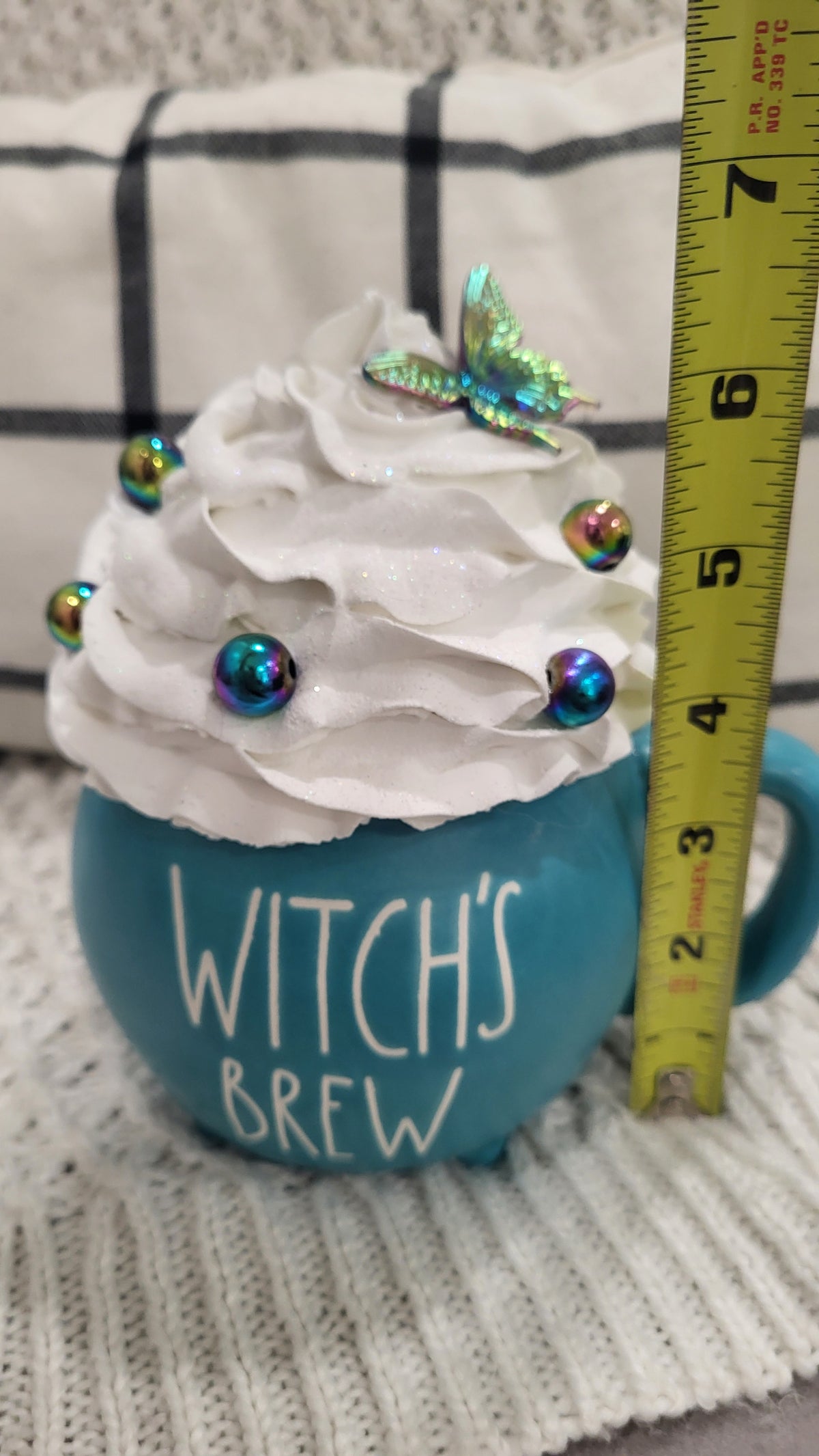 Rae Dunn Witch&#39;s Brew Blue Cauldron &amp; Posh Design Faux Sweet Décor White Whipped Topper