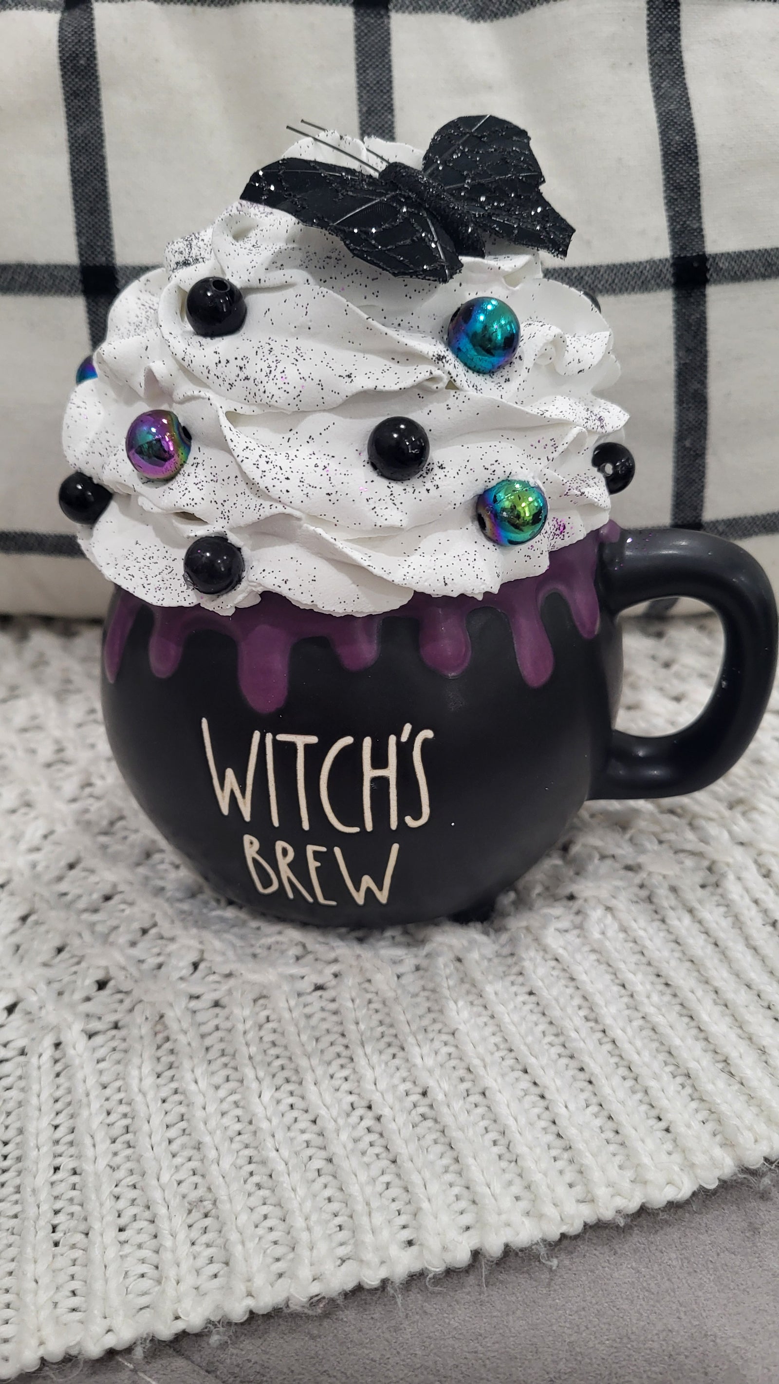 Rae Dunn Witch's Brew Black Cauldron & Pip Posh Design Faux Sweet Décor White Whipped Topper Collection