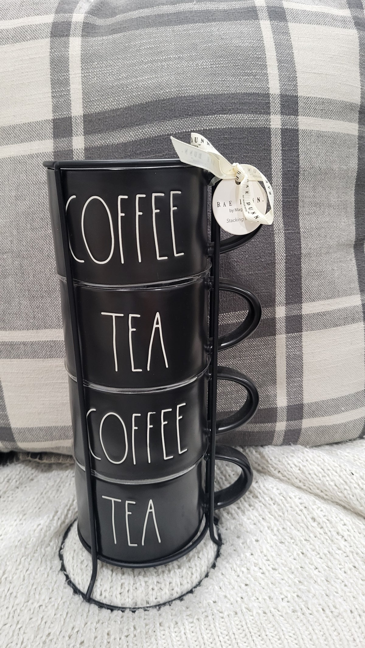 Rae Dunn &quot;Coffee &amp; Tea&quot; Black Stackable Mugs Set of 4