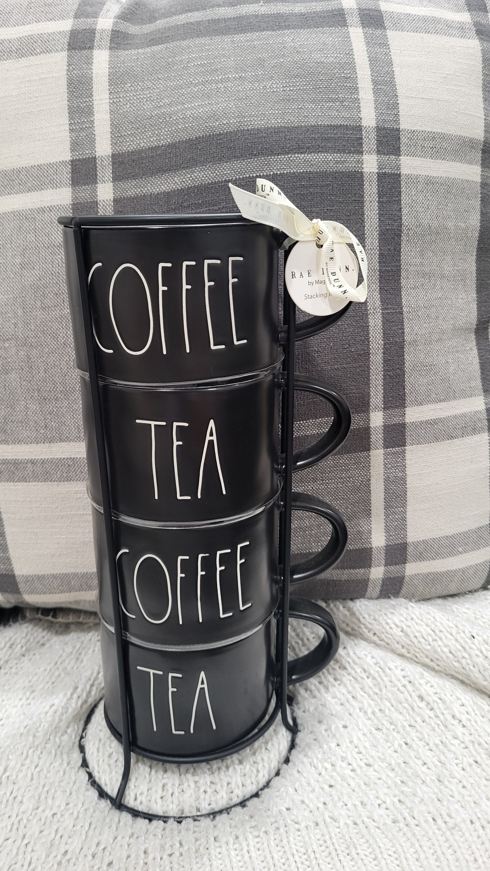 Rae Dunn "Coffee & Tea" Black Stackable Mugs Set of 4