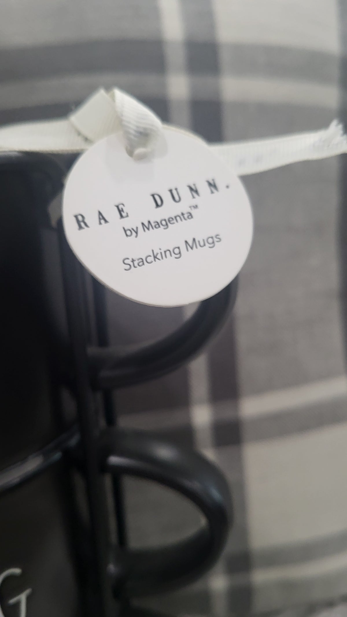 Rae Dunn &quot; Rise &amp; Shine, Good Morning, Wake Up, Early Bird Black Stackable Mug Set Of 4