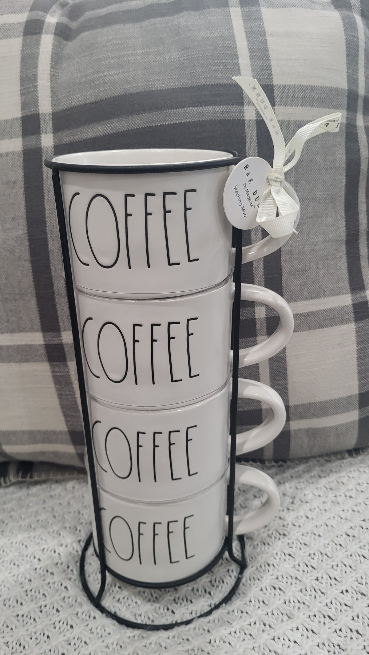 Rae Dunn &quot;Coffee&quot; White Stackable Mug Set Of 4