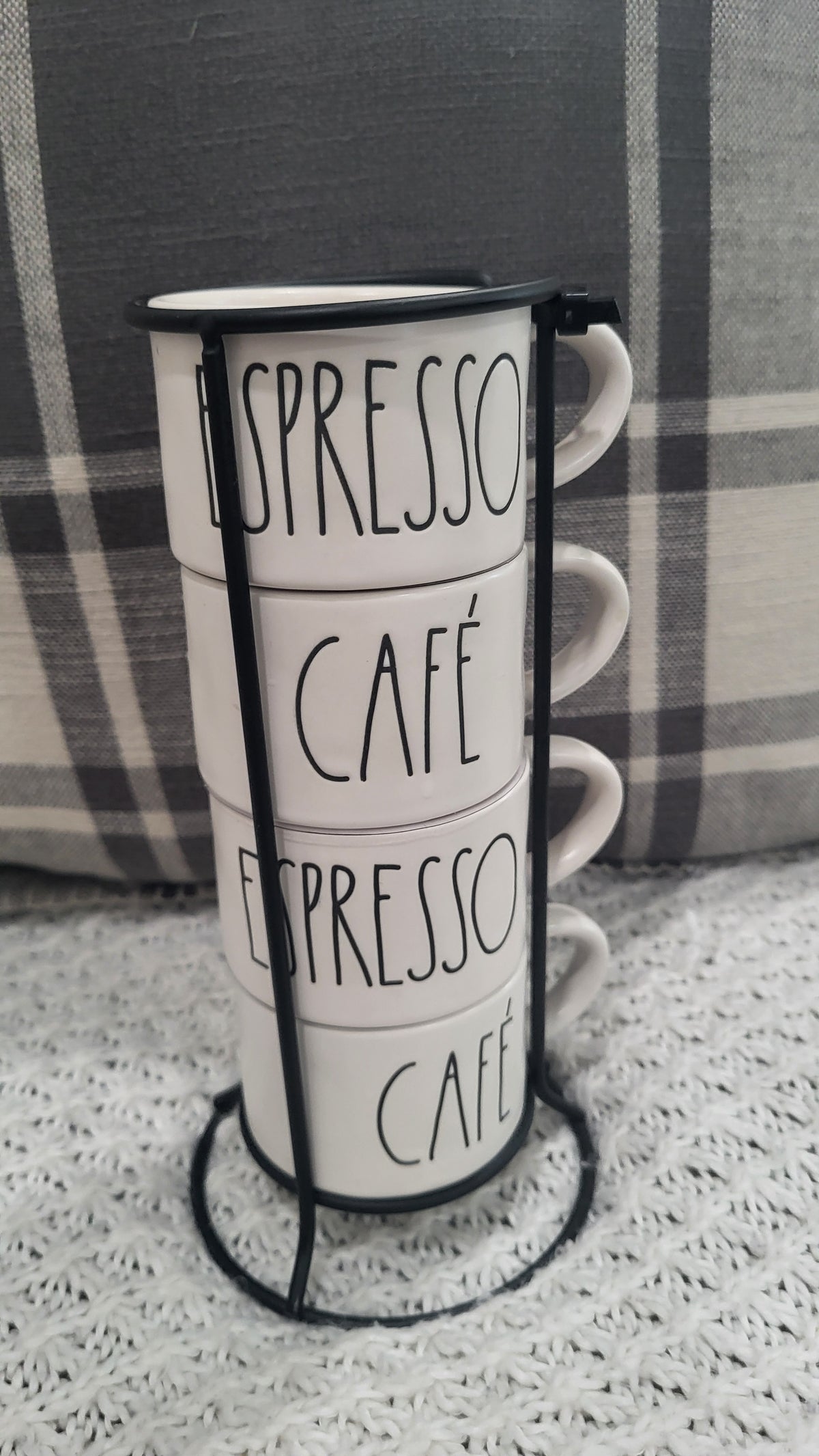 Rae Dunn &quot; Mini Espresso &amp; Cafe White Stackable Mug Set of 4