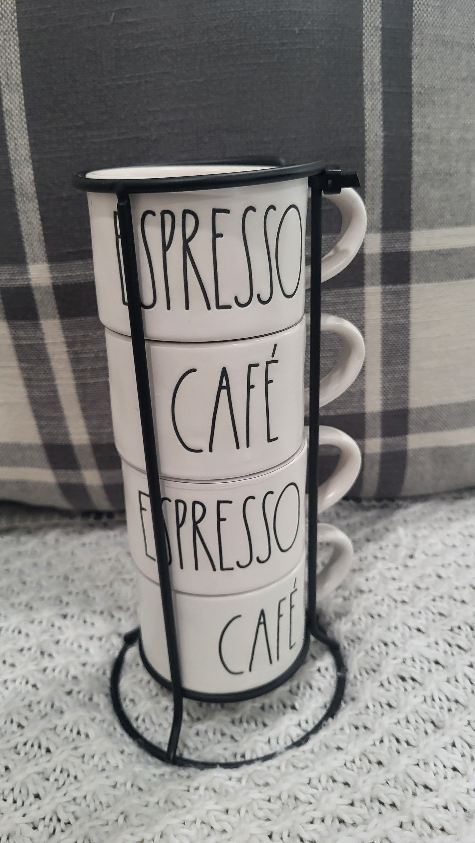 Rae Dunn " Mini Espresso & Cafe White Stackable Mug Set of 4